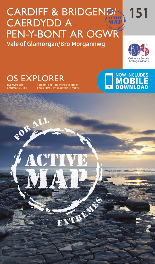 Online bestellen: Wandelkaart - Topografische kaart 151 OS Explorer Map | Active Cardiff / Bridgend / Caerdydd a Phen-y-bont | Ordnance Survey