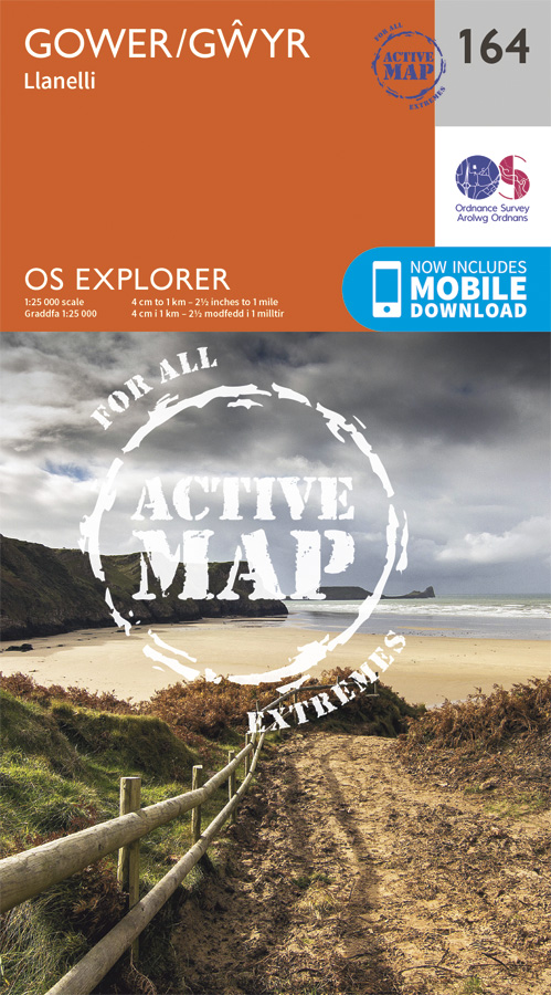 Online bestellen: Wandelkaart - Topografische kaart 164 OS Explorer Map | Active Gower / Gwyr | Ordnance Survey