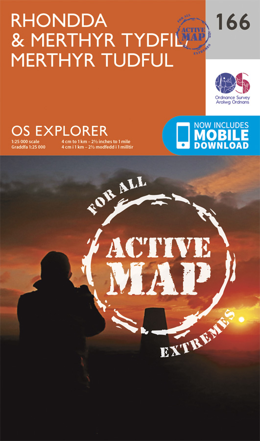 Online bestellen: Wandelkaart - Topografische kaart 166 OS Explorer Map | Active Rhondda / Merthyr / Merthyr Tudful | Ordnance Survey