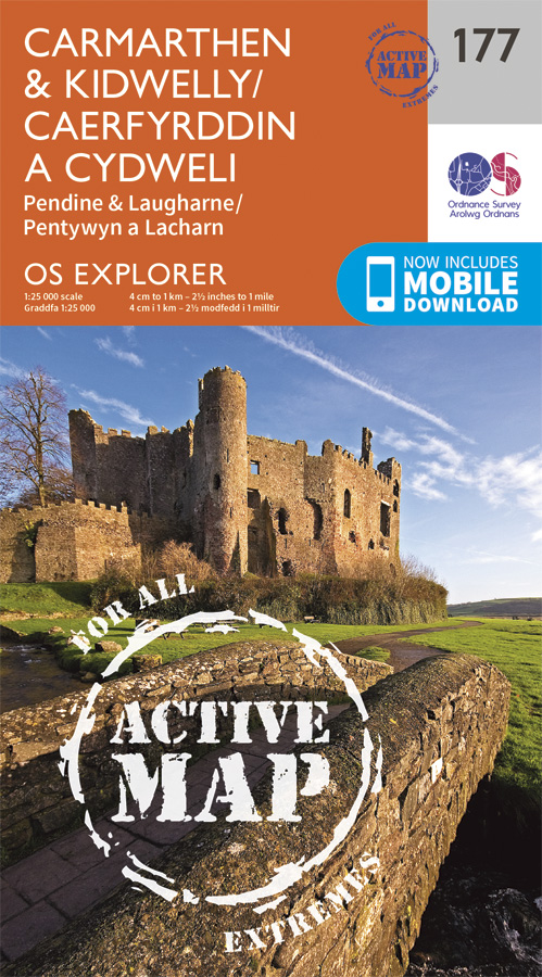 Online bestellen: Wandelkaart - Topografische kaart 177 OS Explorer Map | Active Carmarthen / Kidwelly | Ordnance Survey