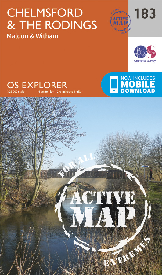 Online bestellen: Wandelkaart - Topografische kaart 183 OS Explorer Map | Active Chelmsford / The Rodings | Ordnance Survey