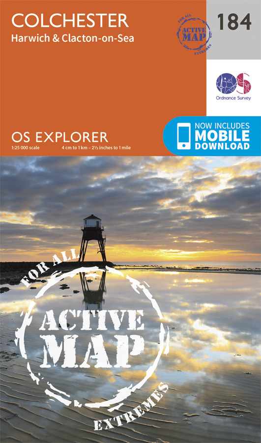 Online bestellen: Wandelkaart - Topografische kaart 184 OS Explorer Map | Active Colchester / Harwich / Clacton-on-Sea | Ordnance Survey