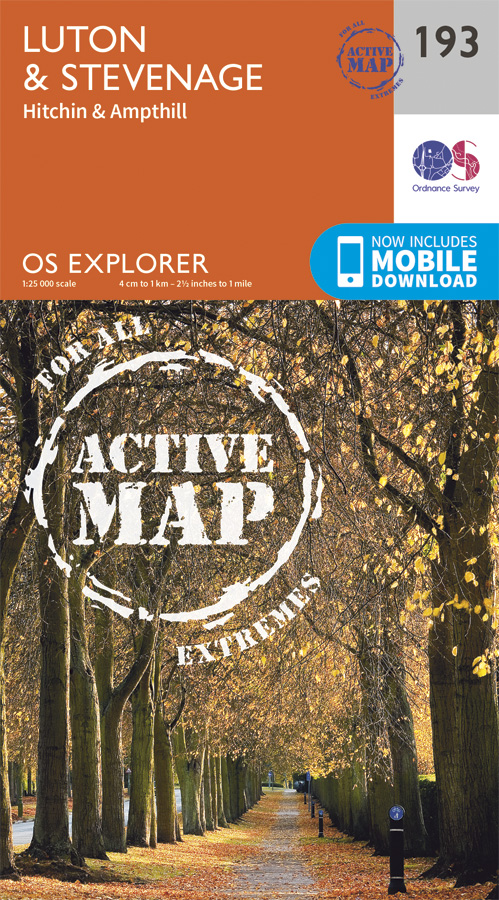 Online bestellen: Wandelkaart - Topografische kaart 193 OS Explorer Map | Active Luton / Stevenage / Hitchin / Ampthill | Ordnance Survey