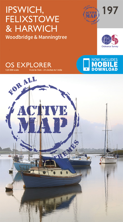 Online bestellen: Wandelkaart - Topografische kaart 197 OS Explorer Map | Active Ipswich / Felixstowe / Harwich | Ordnance Survey