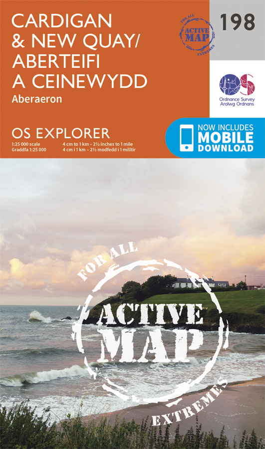 Online bestellen: Wandelkaart - Topografische kaart 198 OS Explorer Map | Active Cardigan / New Quay / Aberaeron | Ordnance Survey