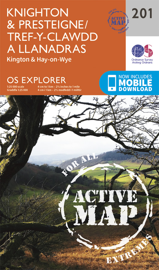 Online bestellen: Wandelkaart - Topografische kaart 201 OS Explorer Map | Active Knighton / Presteigne | Ordnance Survey