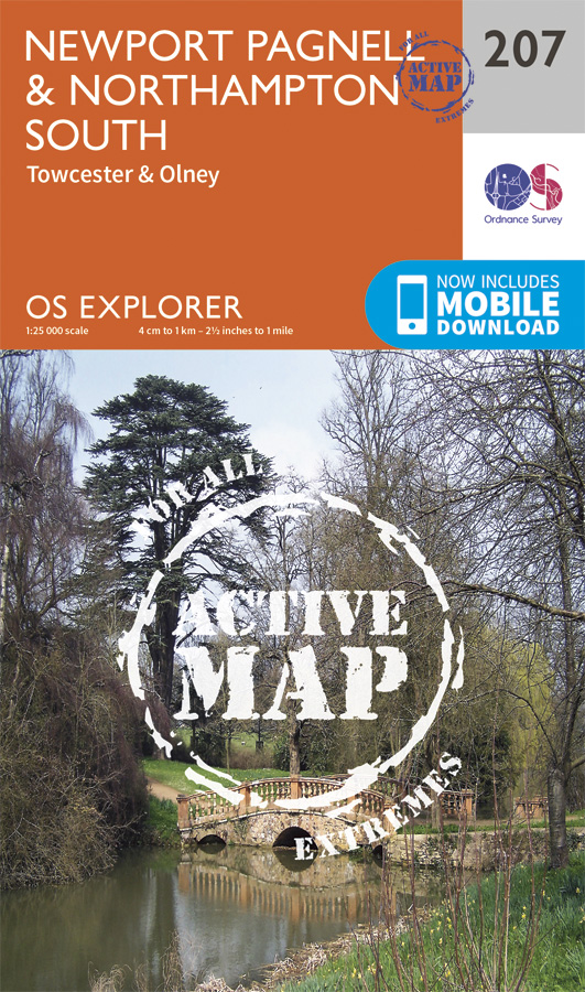 Online bestellen: Wandelkaart - Topografische kaart 207 OS Explorer Map | Active Newport Pagnell / Northampton South | Ordnance Survey