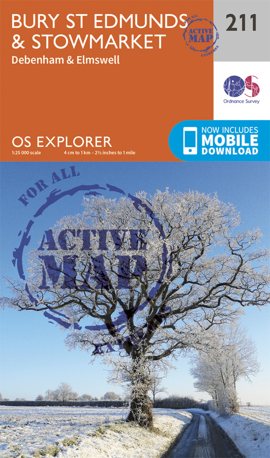 Online bestellen: Wandelkaart - Topografische kaart 211 OS Explorer Map | Active Bury St Edmunds / Stowmarket | Ordnance Survey