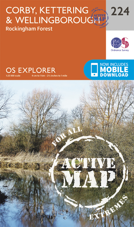 Online bestellen: Wandelkaart 224 OS Explorer Map | Active Corby / Kettering / Wellingborough | Ordnance Survey