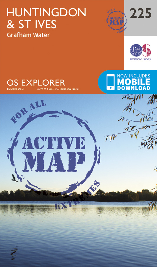 Online bestellen: Wandelkaart - Topografische kaart 225 OS Explorer Map | Active Huntingdon / St Ives | Ordnance Survey