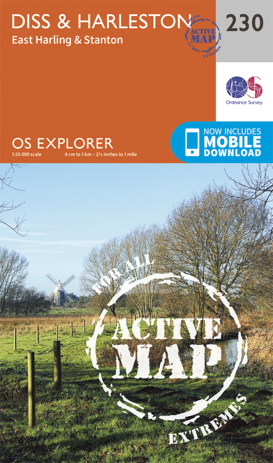 Online bestellen: Wandelkaart - Topografische kaart 230 OS Explorer Map | Active Diss / Harleston | Ordnance Survey