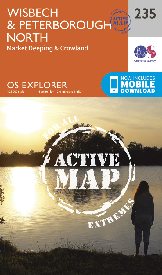 Online bestellen: Wandelkaart - Topografische kaart 235 OS Explorer Map | Active Wisbech / Peterborough North | Ordnance Survey