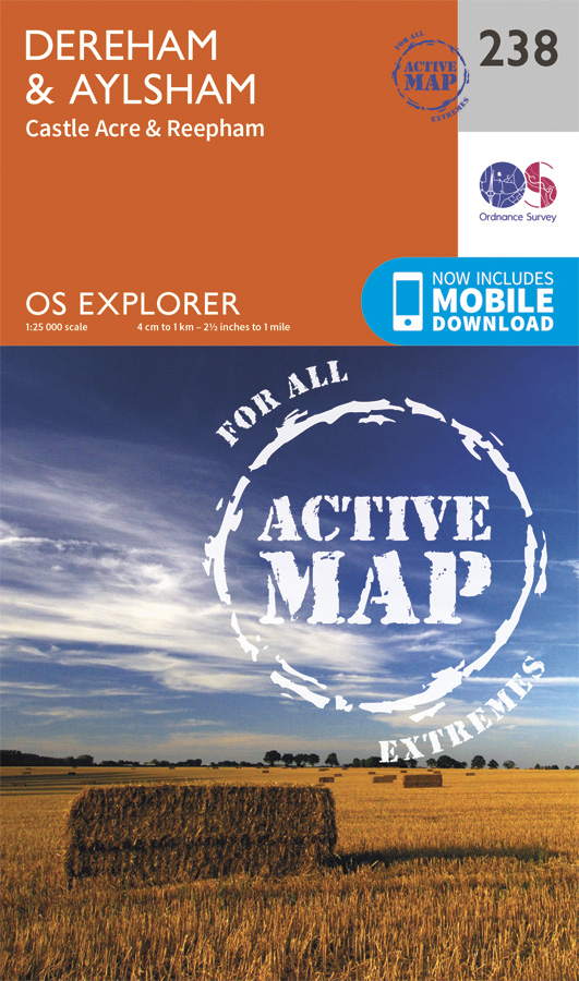 Online bestellen: Wandelkaart - Topografische kaart 238 OS Explorer Map | Active East Dereham / Aylsham | Ordnance Survey