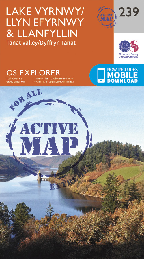 Online bestellen: Wandelkaart - Topografische kaart 239 OS Explorer Map | Active Lake Vyrnwy / Llanfyllin / Tanat Valley | Ordnance Survey