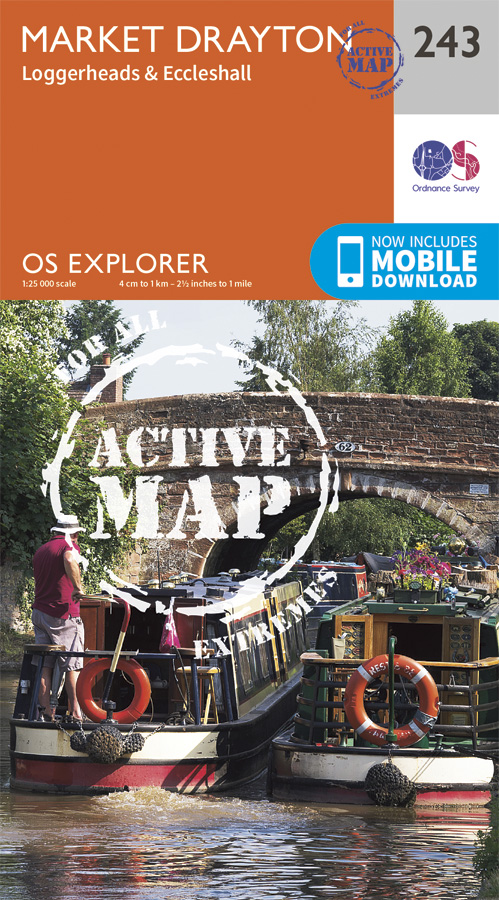 Online bestellen: Wandelkaart - Topografische kaart 243 OS Explorer Map | Active Market Drayton / Loggerheads / Eccleshall | Ordnance Survey