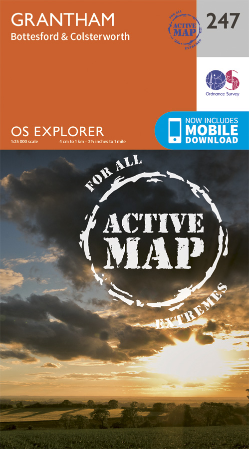 Online bestellen: Wandelkaart - Topografische kaart 247 OS Explorer Map | Active Grantham | Ordnance Survey