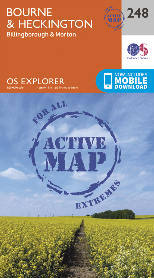 Online bestellen: Wandelkaart - Topografische kaart 248 OS Explorer Map | Active Bourne / Heckington | Ordnance Survey