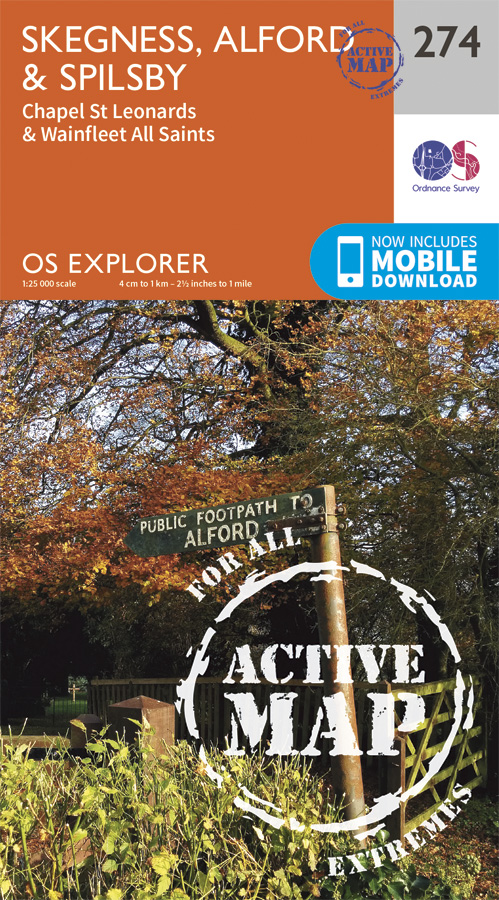 Online bestellen: Wandelkaart - Stadsplattegrond 274 OS Explorer Map | Active Skegness / Alford / Spilsby | Ordnance Survey