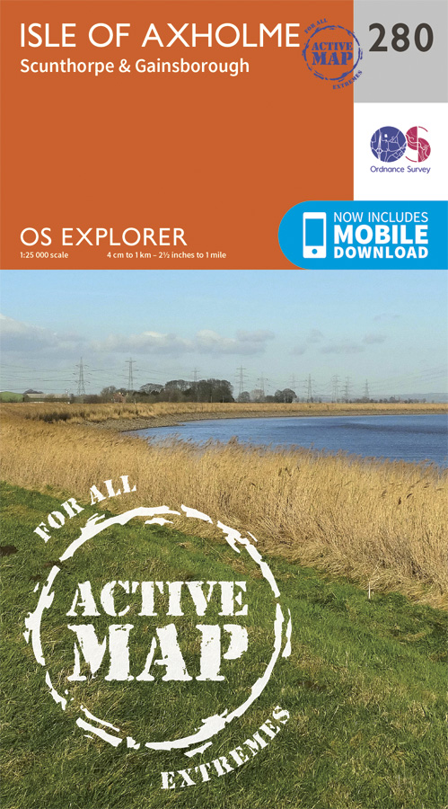 Online bestellen: Wandelkaart - Stadsplattegrond 280 OS Explorer Map | Active Isle of Axholme / Scunthorpe / Gainsborough | Ordnance Survey