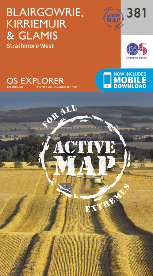 Online bestellen: Wandelkaart - Topografische kaart 381 OS Explorer Map | Active Blairgowrie / Kirriemuir / Glamis | Ordnance Survey