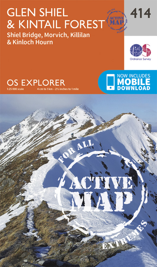 Online bestellen: Wandelkaart - Topografische kaart 414 OS Explorer Map | Active Glen Shiel / Kintail Forest | Ordnance Survey