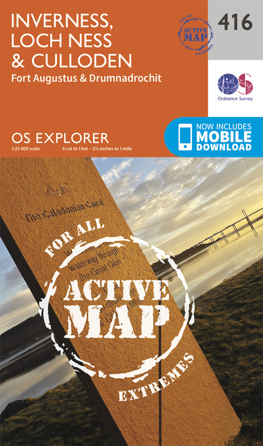 Online bestellen: Wandelkaart - Topografische kaart 416 OS Explorer Map | Active Inverness / Loch Ness / Culloden | Ordnance Survey