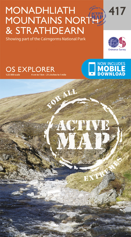 Online bestellen: Wandelkaart - Topografische kaart 417 OS Explorer Map | Active Monadhliath Mountains North / Strathdearn | Ordnance Survey