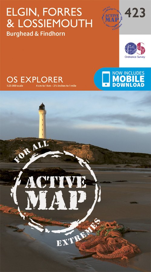 Online bestellen: Wandelkaart - Topografische kaart 423 OS Explorer Map | Active Elgin / Forres / Lossiemouth | Ordnance Survey