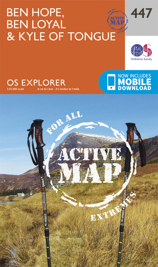 Online bestellen: Wandelkaart - Topografische kaart 447 OS Explorer Map | Active Ben Hope / Ben Loyal / Kyle of Tongue | Ordnance Survey