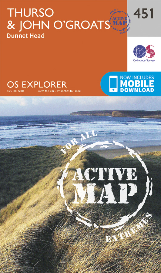 Online bestellen: Wandelkaart - Topografische kaart 451 OS Explorer Map | Active Thurso / John o'Groats | Ordnance Survey