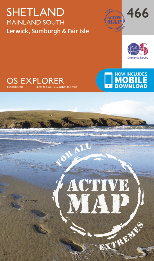 Online bestellen: Wandelkaart - Topografische kaart 466 OS Explorer Map | Active Shetland / Mainland South | Ordnance Survey