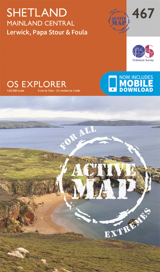 Online bestellen: Wandelkaart - Topografische kaart 467 OS Explorer Map | Active Shetland / Mainland Central | Ordnance Survey