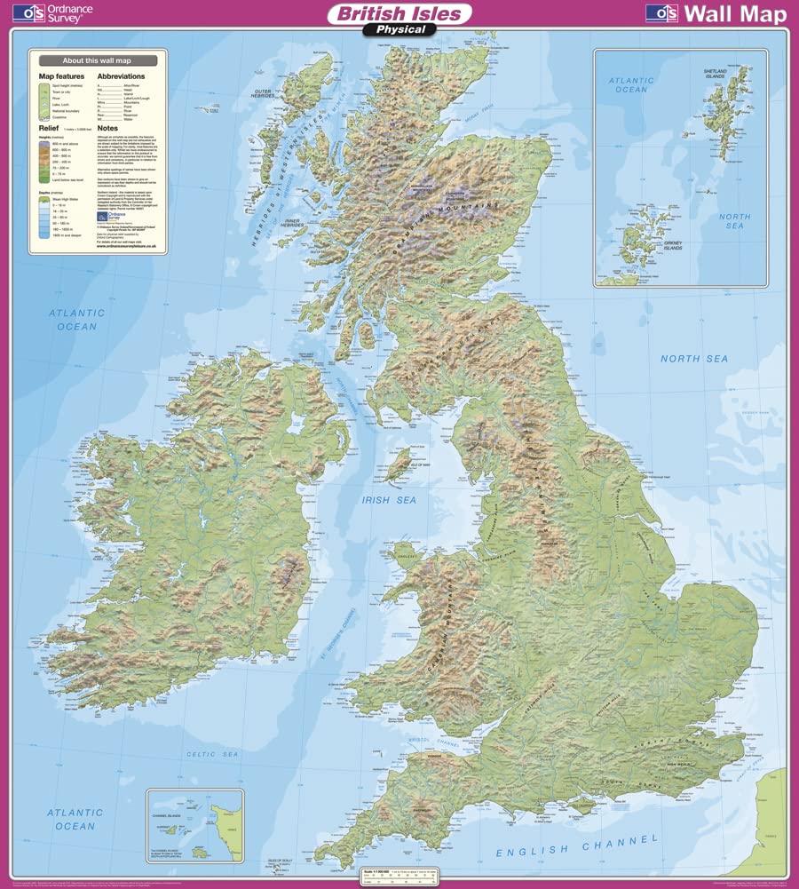 Wandkaart British Isles Physic…