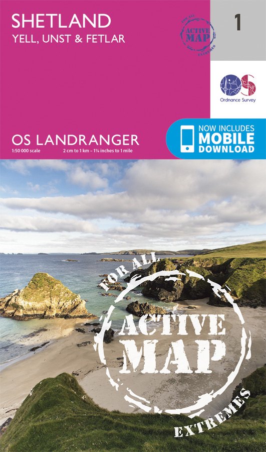 Online bestellen: Wandelkaart - Topografische kaart 1 Landranger Active Shetland - Yell / Unst / Fetlar | Ordnance Survey