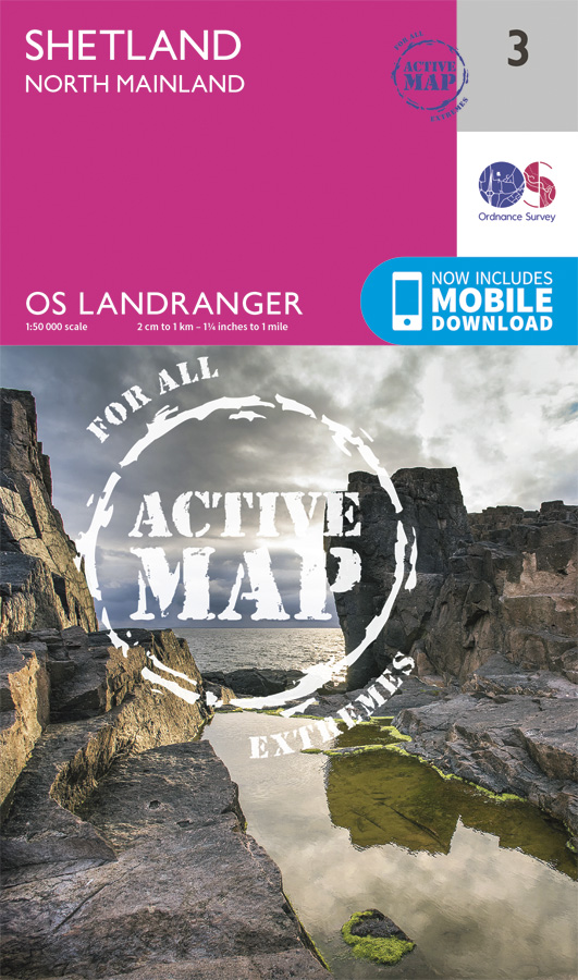 Online bestellen: Wandelkaart - Topografische kaart 3 Landranger Active Shetland - North Mainland | Ordnance Survey