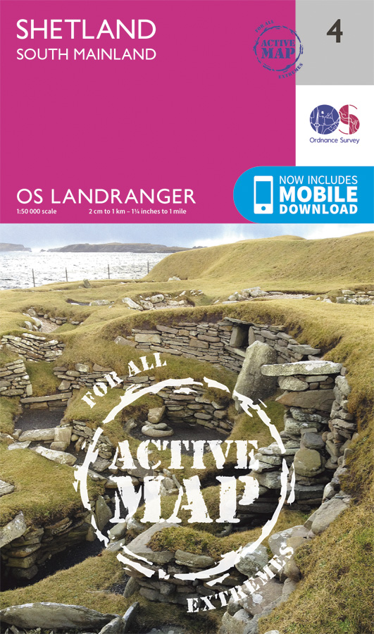 Online bestellen: Wandelkaart - Topografische kaart 4 Landranger Active Shetland - South Mainland | Ordnance Survey