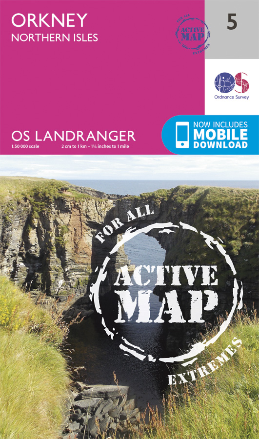 Online bestellen: Wandelkaart - Topografische kaart 5 Landranger Active Orkney - Northern Isles | Ordnance Survey