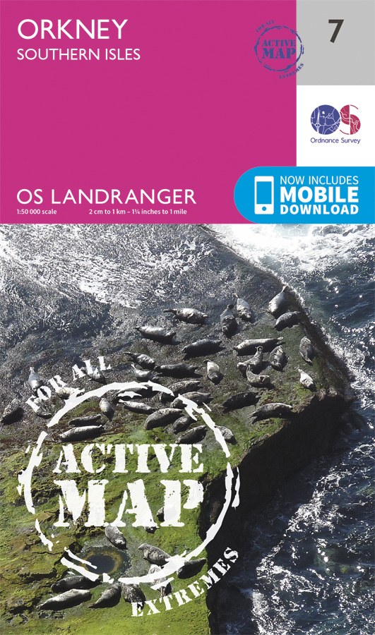 Online bestellen: Wandelkaart - Topografische kaart 7 Landranger Active Orkney - Southern Isles | Ordnance Survey