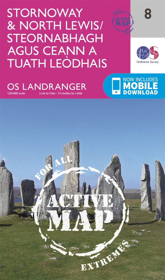 Online bestellen: Wandelkaart - Topografische kaart 8 Landranger Active Stornoway / North Lewis | Ordnance Survey