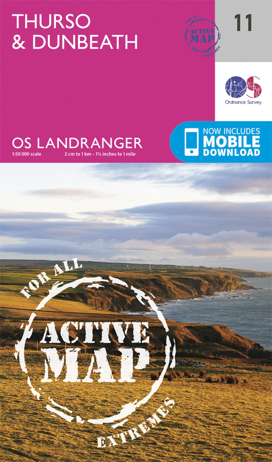 Online bestellen: Wandelkaart - Topografische kaart 11 Landranger Active Thurso / Dunbeath | Ordnance Survey