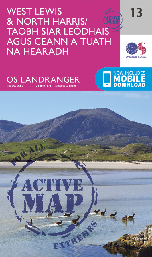 Online bestellen: Wandelkaart - Topografische kaart 13 Landranger Active West Lewis / North Harris | Ordnance Survey