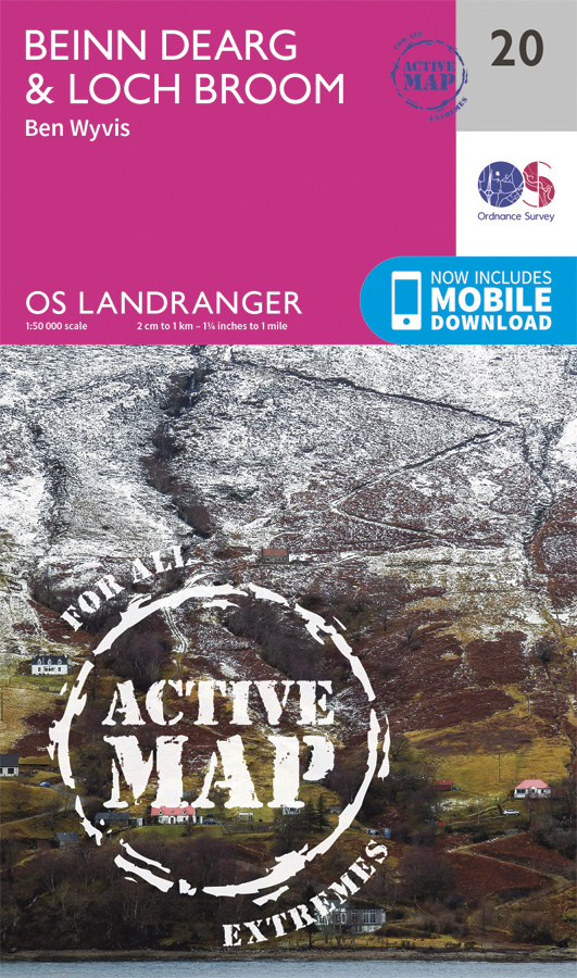 Online bestellen: Wandelkaart - Topografische kaart 20 Landranger Active Beinn Dearg / Loch Broom (Ben Wyvis) | Ordnance Survey