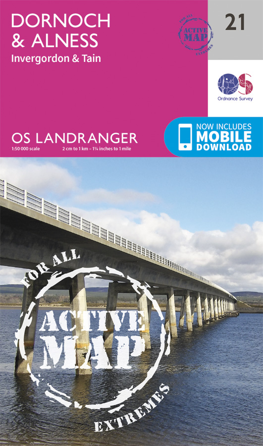 Online bestellen: Wandelkaart - Topografische kaart 21 Landranger Active Dornoch / Alness | Ordnance Survey