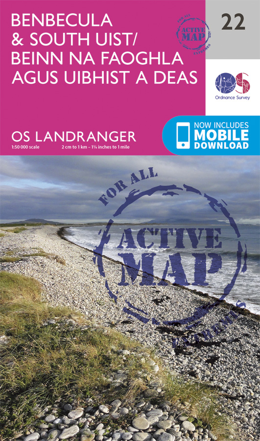 Online bestellen: Wandelkaart - Topografische kaart 22 Landranger Active Benbecula / South Uist | Ordnance Survey