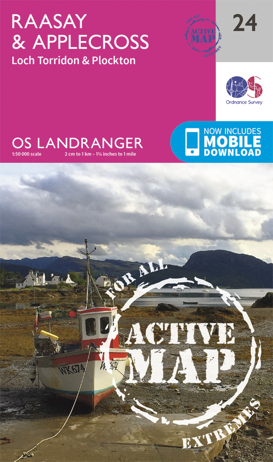 Online bestellen: Wandelkaart - Topografische kaart 24 Landranger Active Raasay / Applecross | Ordnance Survey