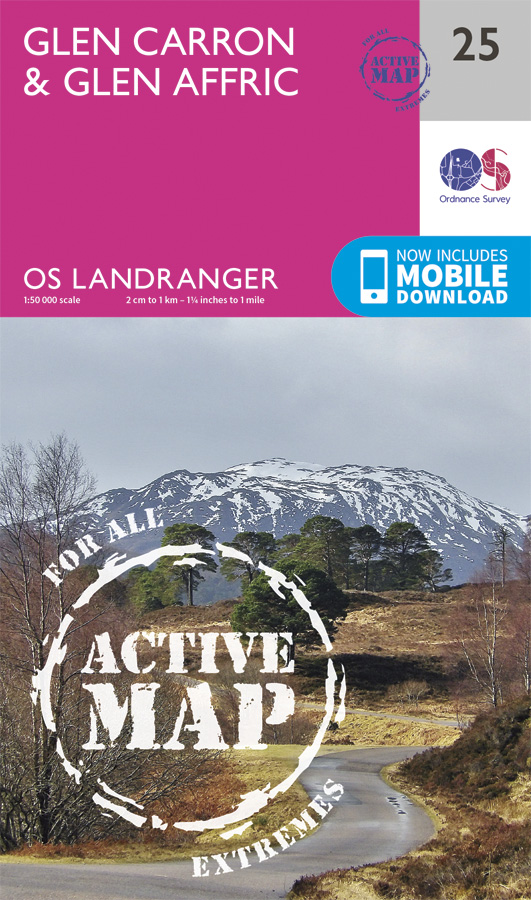 Online bestellen: Wandelkaart 25 Landranger Active Glen Carron / Glen Affric | Ordnance Survey