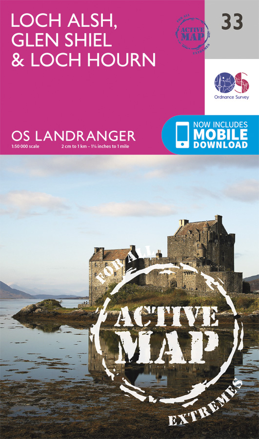 Online bestellen: Wandelkaart - Topografische kaart 33 Landranger Active Loch Alsh / Glen Shiel / Loch Hourn | Ordnance Survey