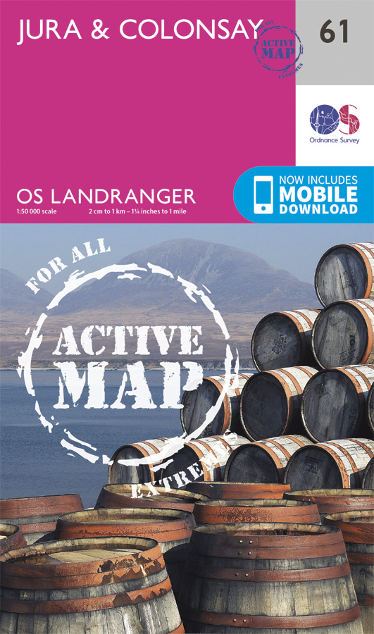 Online bestellen: Wandelkaart - Topografische kaart 61 Landranger Active Jura / Colonsay | Ordnance Survey