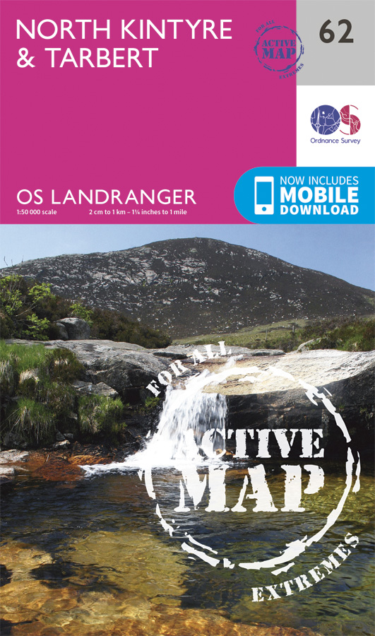 Online bestellen: Wandelkaart - Topografische kaart 62 Landranger Active North Kintyre / Tarbert | Ordnance Survey