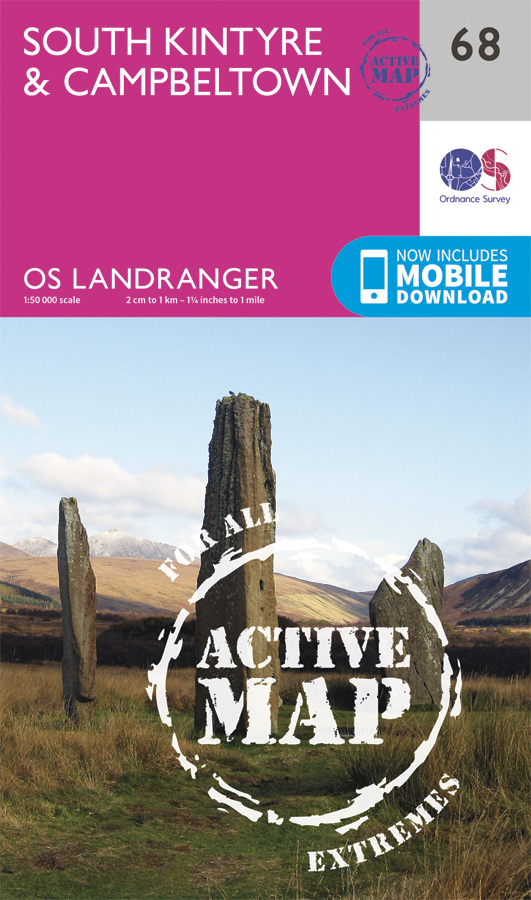 Online bestellen: Wandelkaart - Topografische kaart 68 Landranger Active South Kintyre / Campbeltown | Ordnance Survey